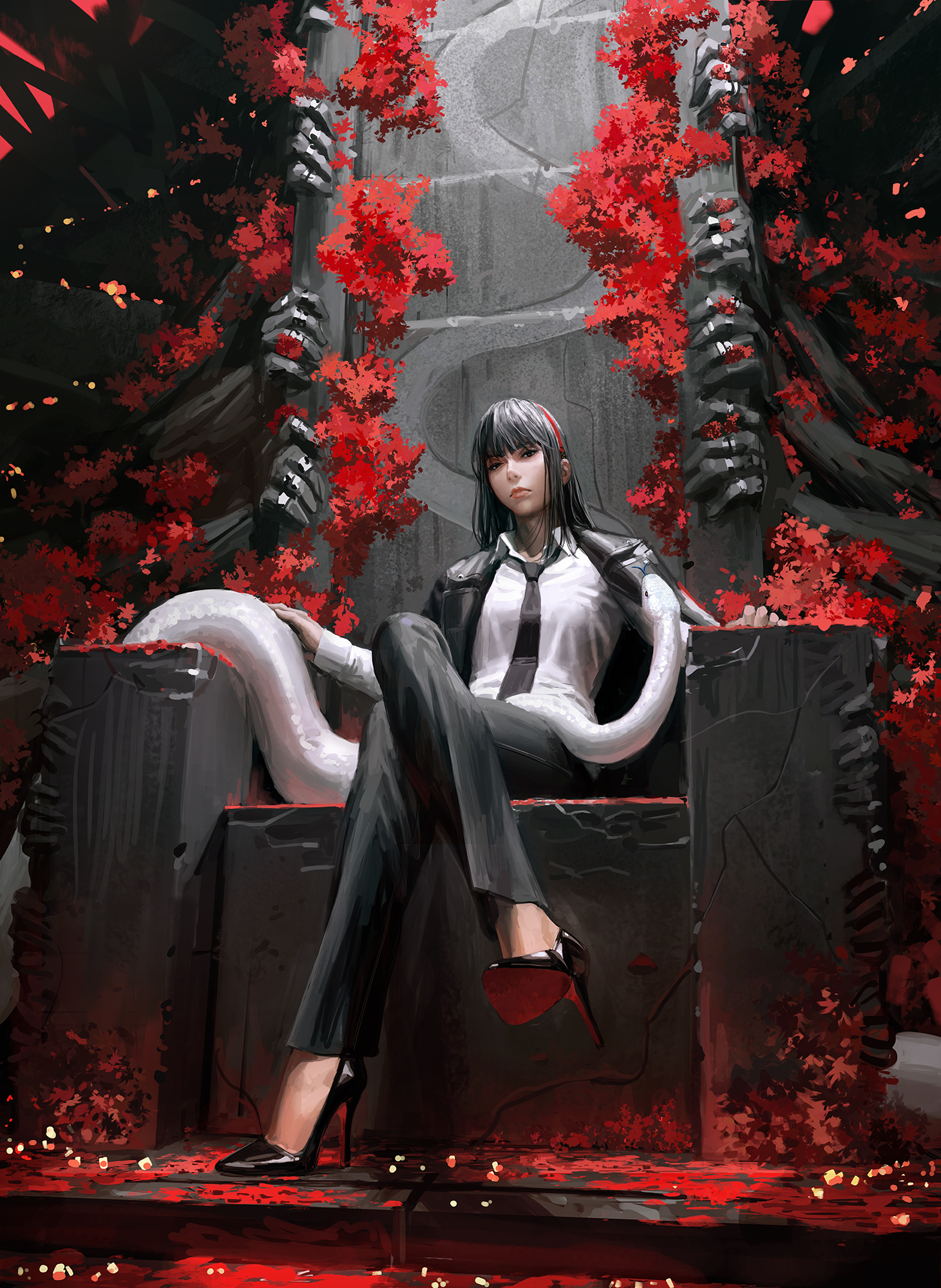 Seat - Drawing, Girls, Throne, Snake, Guweiz, Art, 