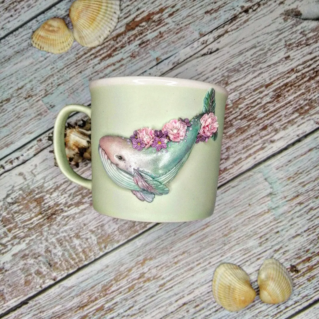 The Magic of Handmade. Handmade decor - My, Decoration, Polymer clay, Polymer floristry, Creation, Needlework without process, Needlework, beauty, Whale, Presents, Decor, Flowers, Mug with decor, Лепка, Brooch, Friday tag is mine, Clay, With your own hands, Handmade, Hobby, Кружки, Longpost