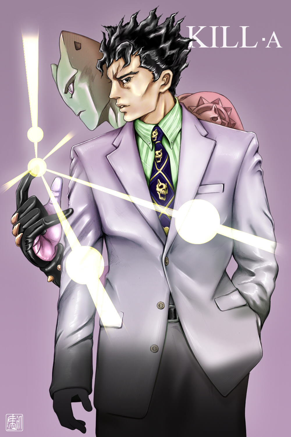 Well, where are the pens, well, where are your pens... - Anime, Anime art, Jojos bizarre adventure, Yoshikage Kira, Killer Queen, Longpost