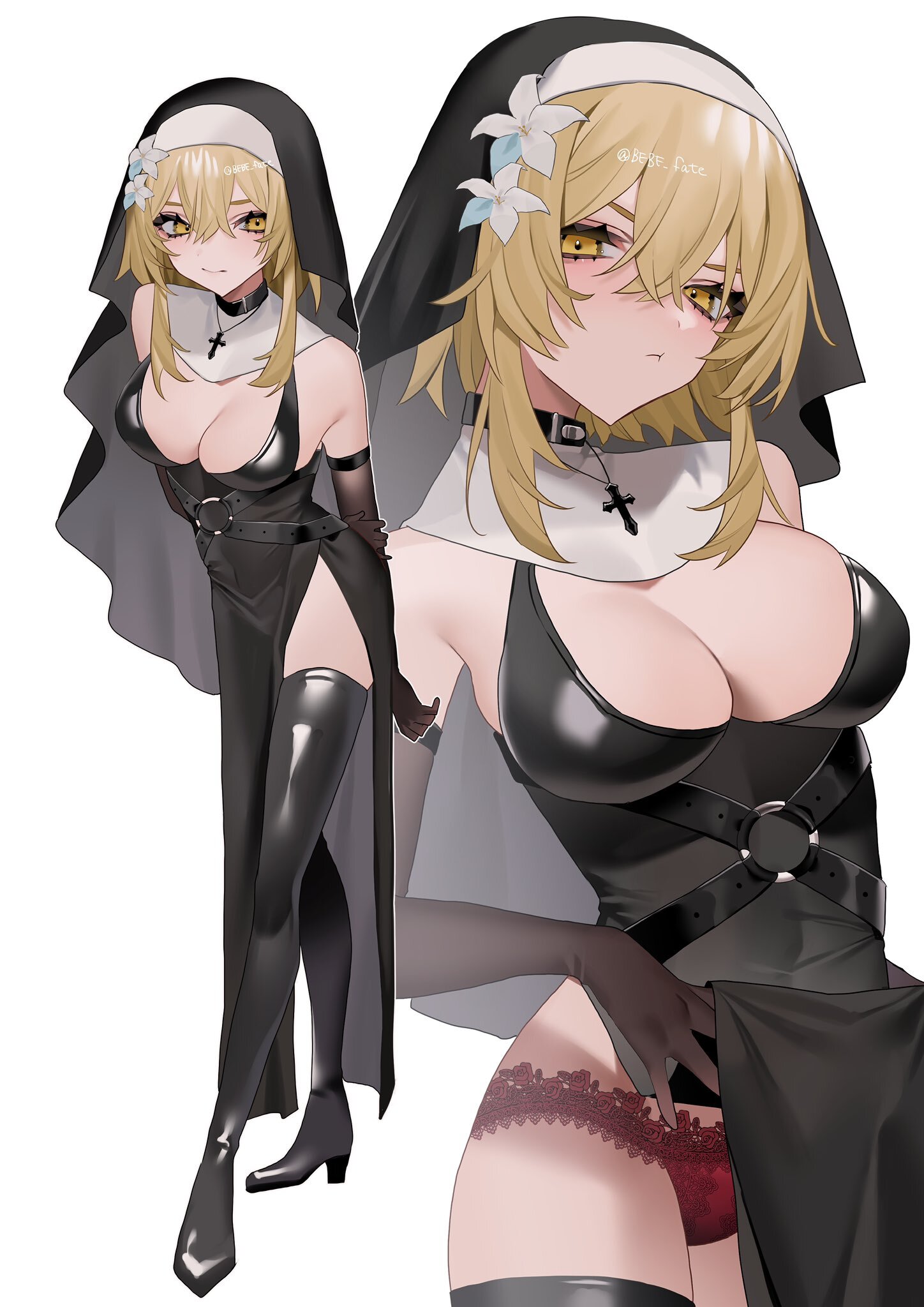 Lumine - NSFW, Genshin impact, Lumine, Art, Girls, Games, Anime, Anime art, Nun, Pantsu, Boobs