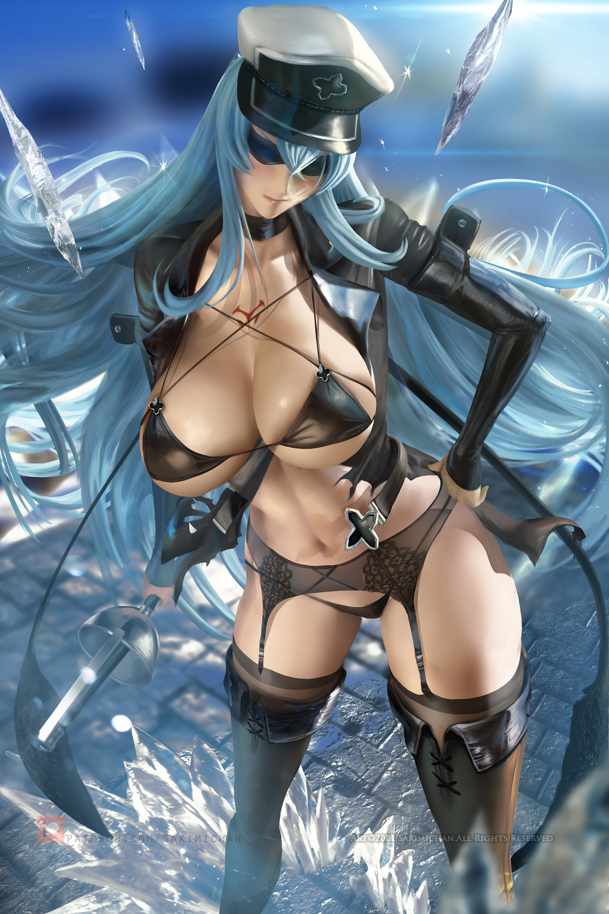 Эсдес (Esdeath) - NSFW, Sakimichan, Арт, Эротика, Длиннопост, Рисованная эротика, Anime Art, Аниме, Esdeath, Akame ga Kill