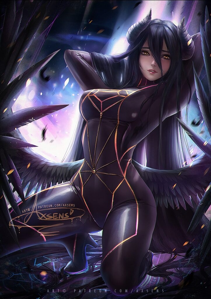 On a special mission - Art, Anime, Anime art, Overlord, Albedo, Axsens, Succubus, Girl with Horns