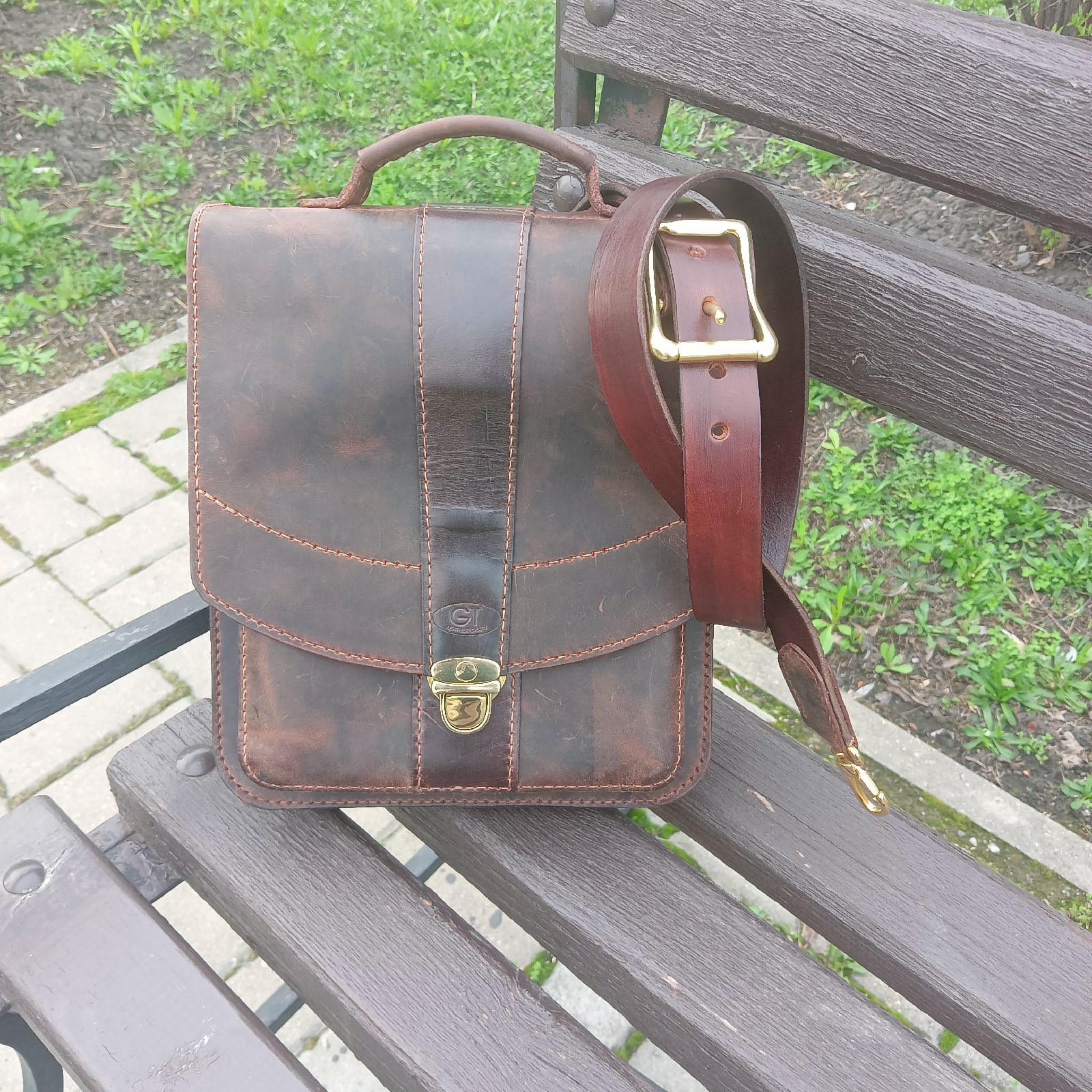 Men's bag - My, Сумка, Natural leather, Hand seam, Handmade, Brass, Longpost