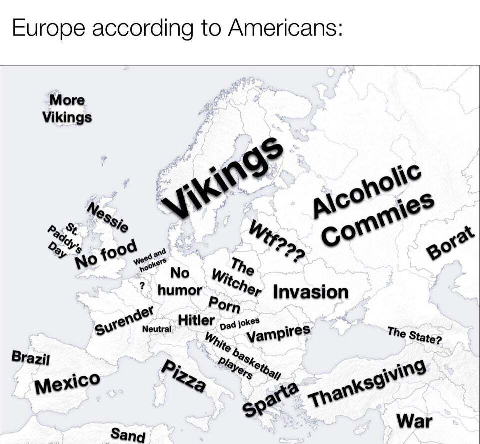 Europe according to the Americans - Humor, Picture with text, Cards