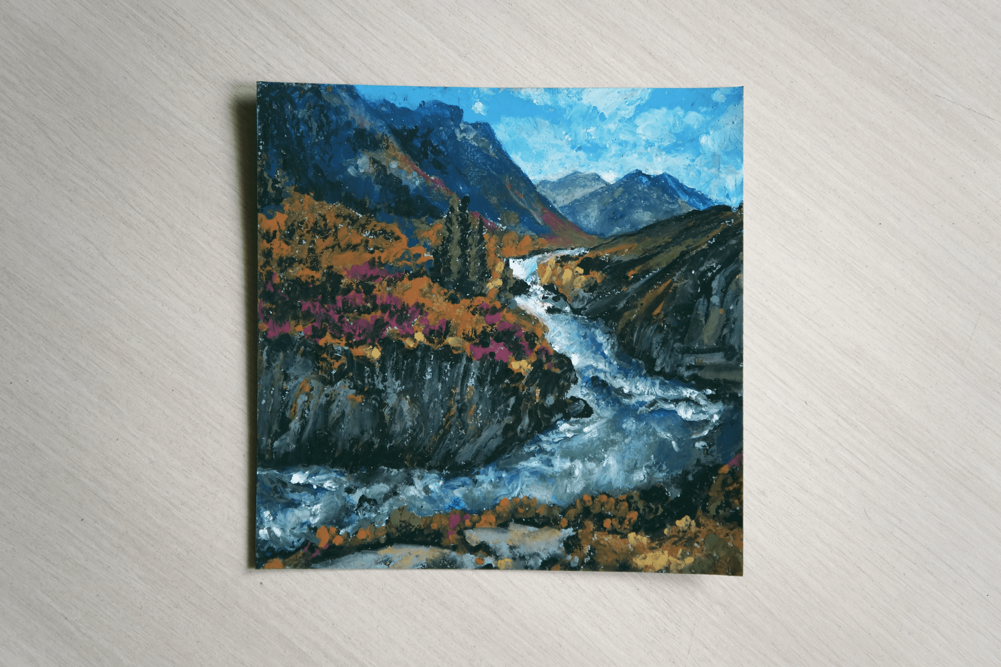Landscape with oil pastels - My, Creation, Painting, Pastel, Landscape, Painting, Drawing, Impressionism, Painting, Nature, The mountains, Mountain river, Longpost