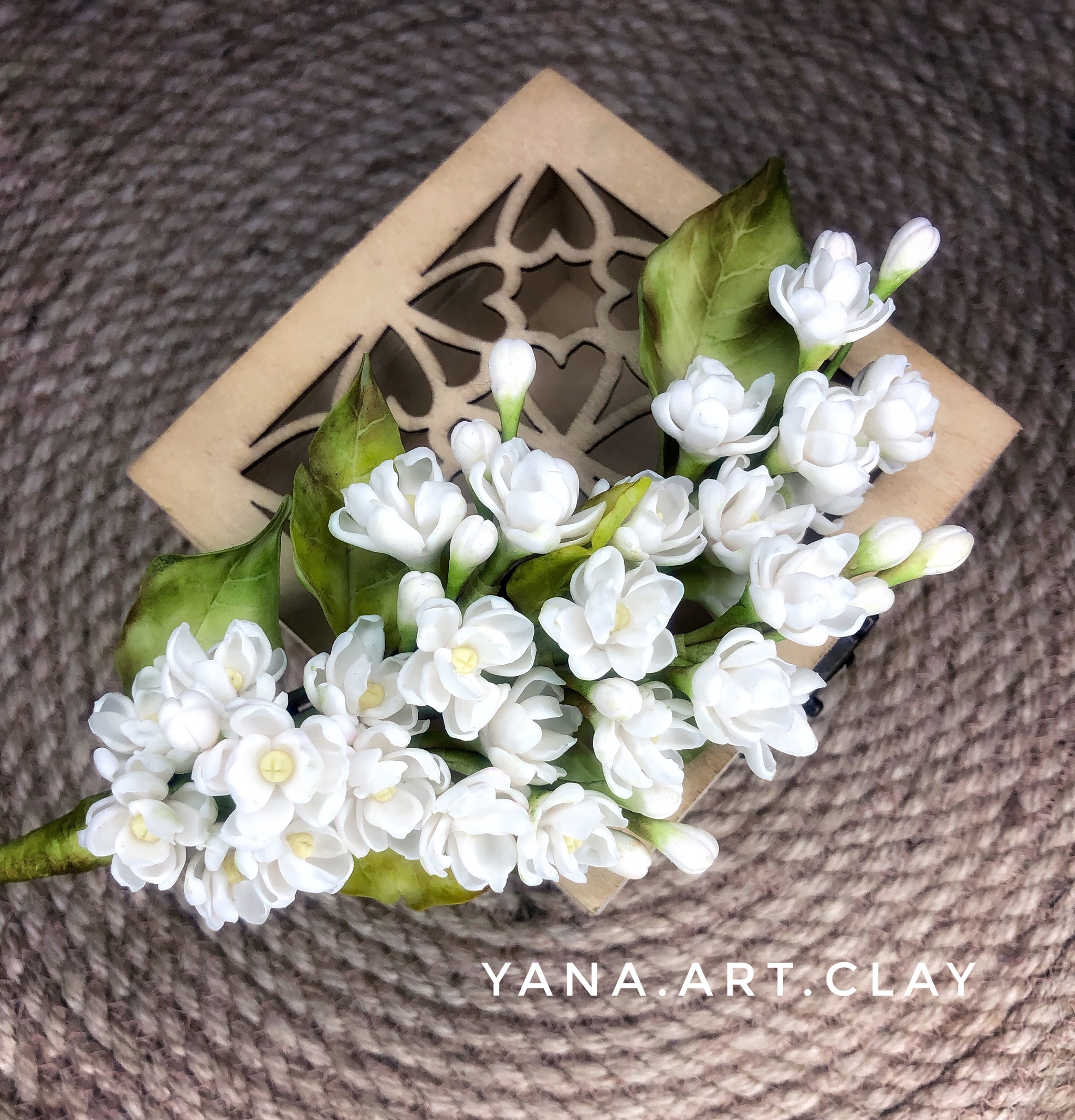 Hairpin with white lilac - My, Handmade, Cold porcelain, Decoration, Barrette, Longpost, Needlework without process