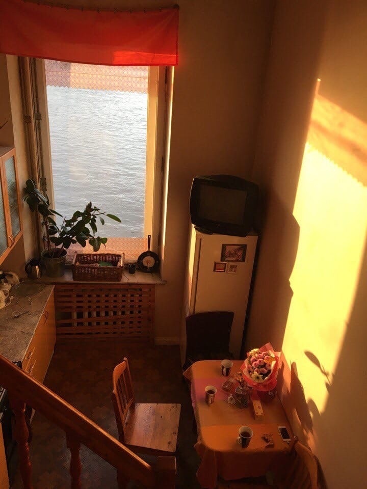 Sunrise in my small kitchen overlooking the Neva River, St. Petersburg - Saint Petersburg, The photo