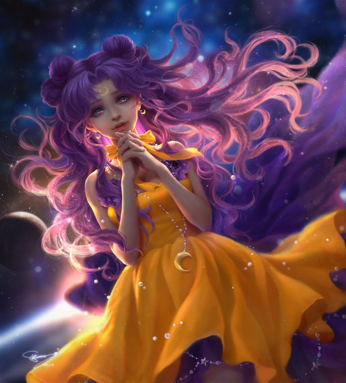 moon - Anime, Anime art, Sailor Moon, Luna, Humanization, Longpost