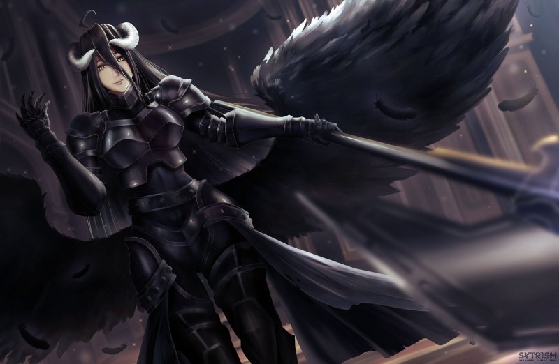 Did you say anything about my overlord? - Art, Anime, Anime art, Overlord, Albedo, Succubus, Girl with Horns, Armor