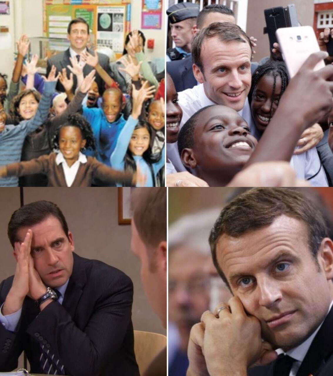 Cosplay king - Emmanuel Macron, Steve Carell, Similarity, Longpost, Actors and actresses, Celebrities, TV series office