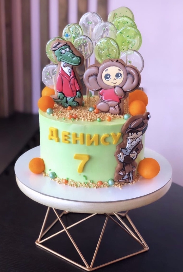 Cake: Crocodile Gena and Cheburashka, old woman Shapoklyak - My, Cake, Confectioner, Cream, Cream cheese, Birthday, Sweet tooth, Moscow region, Moscow, Creation, Art, beauty, Crocodile Gena, Cheburashka, Shapoklyak, Milota, Tangerines