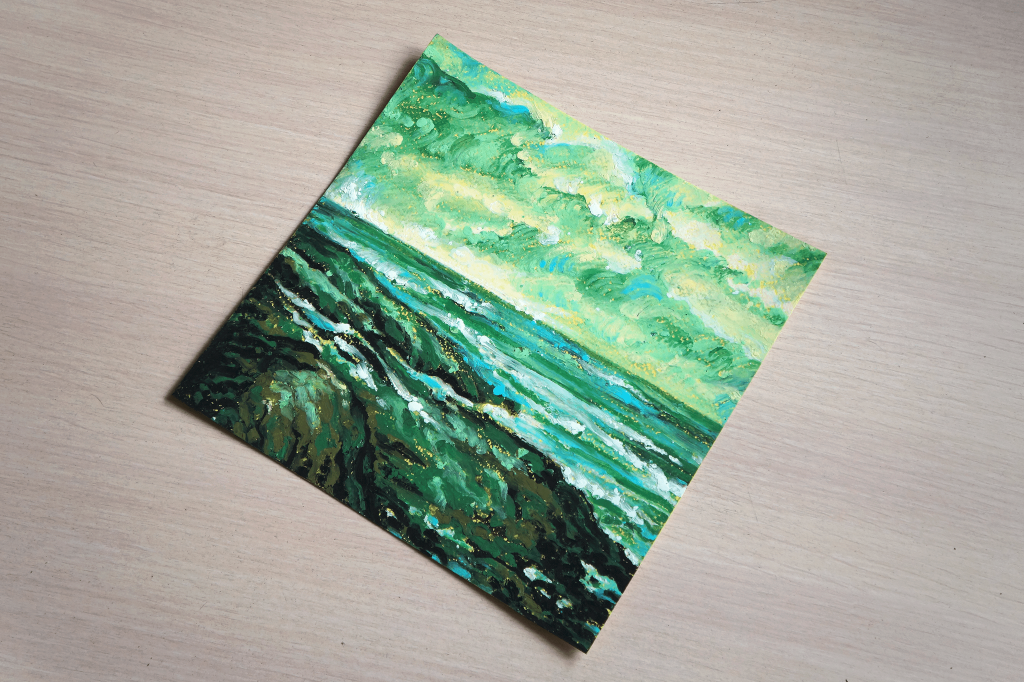 Green Sea with oil pastels - My, Creation, Painting, Painting, Drawing, Landscape, Sea, Nature, Oil pastel, Impressionism, Painting, Sketch, Longpost