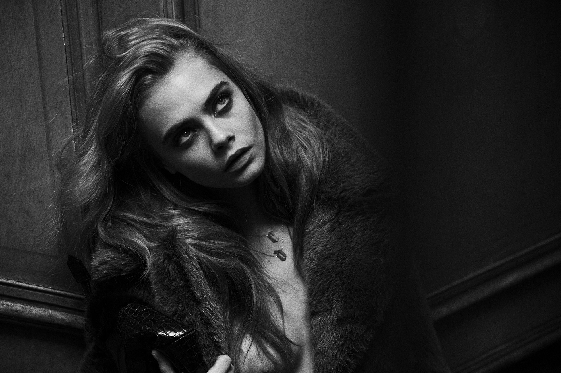 Cara delevingne - NSFW, Girls, Erotic, Boobs, Nudity, Long hair, Stockings, Celebrities, Black and white photo, Longpost