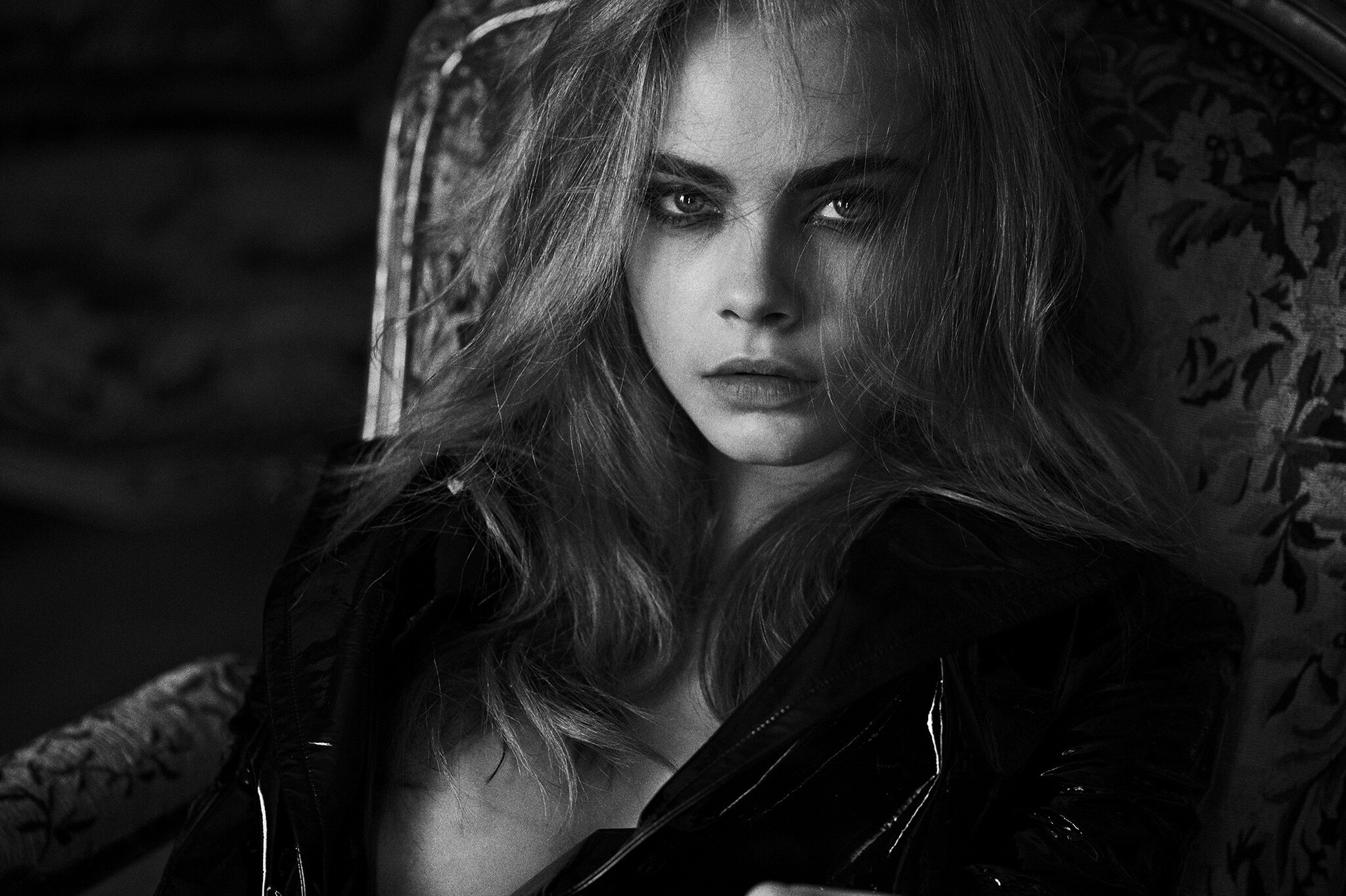 Cara delevingne - NSFW, Girls, Erotic, Boobs, Nudity, Long hair, Stockings, Celebrities, Black and white photo, Longpost