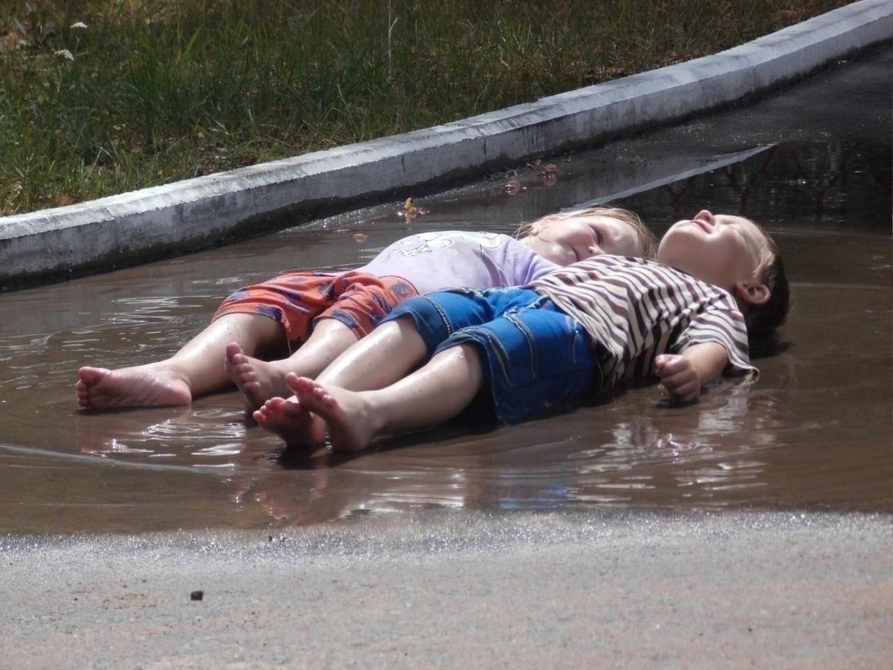 Happiness - Children, Puddle, Happiness, Carelessness