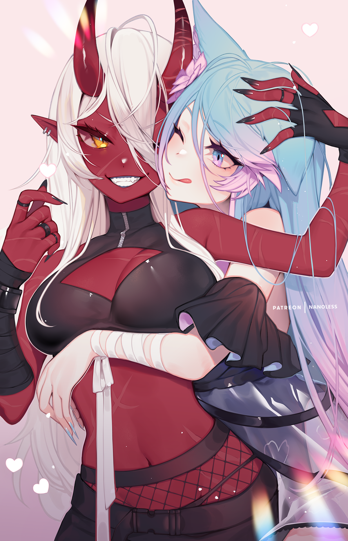 Yocci and Silvervale - Anime art, Anime, Girls, Horns, Animal ears, Succubus, Vshojo