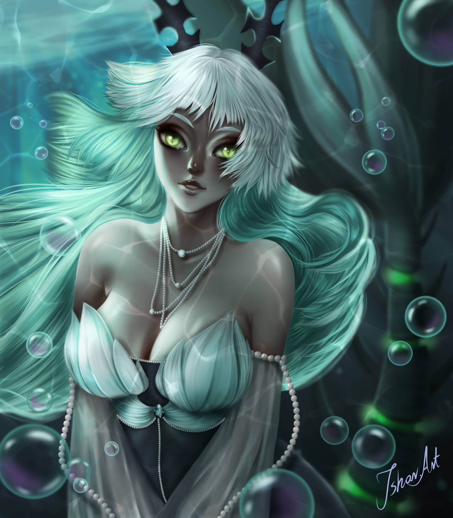 Desira, Sinister Siren - Art, Anime, Anime art, AFK Arena, Mobile games, Siren, Underwater, Undead