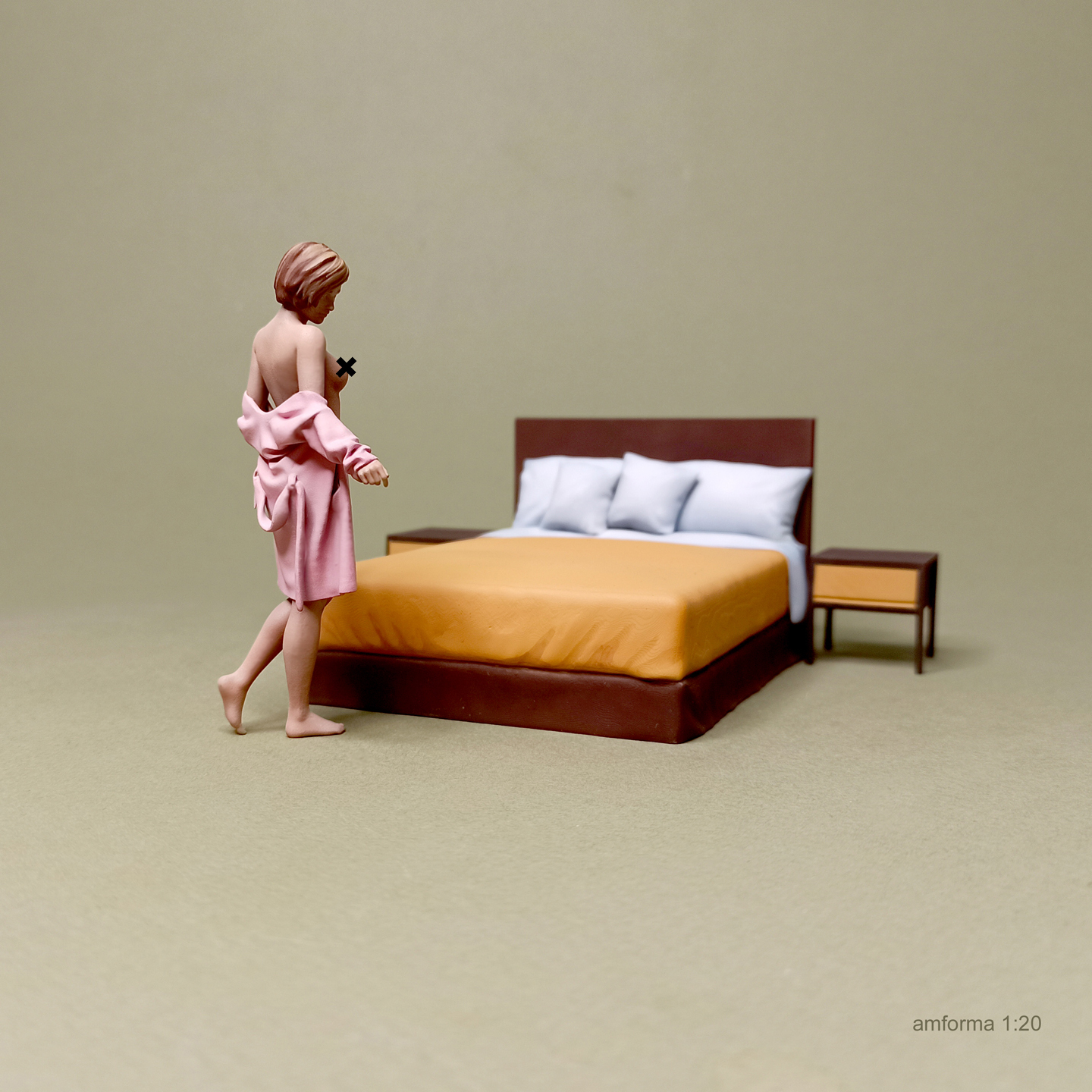 Cot No3 - NSFW, My, Miniature, 3D печать, Modeling, 3D modeling, 3D, Painting miniatures, Figurines, Scale model, Collecting, Stand modeling, Bedroom, Bed, Layout, Layout, Longpost