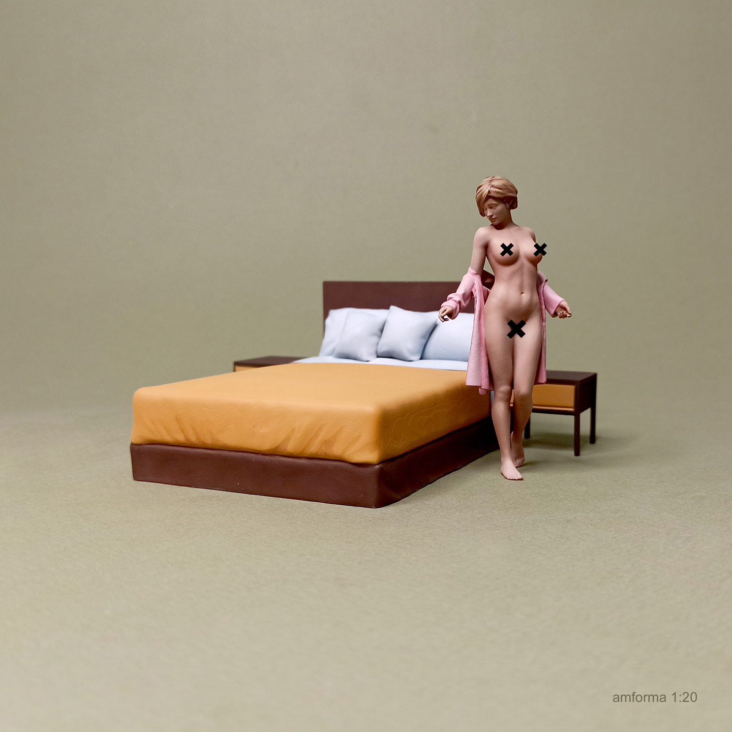 Cot No3 - NSFW, My, Miniature, 3D печать, Modeling, 3D modeling, 3D, Painting miniatures, Figurines, Scale model, Collecting, Stand modeling, Bedroom, Bed, Layout, Layout, Longpost