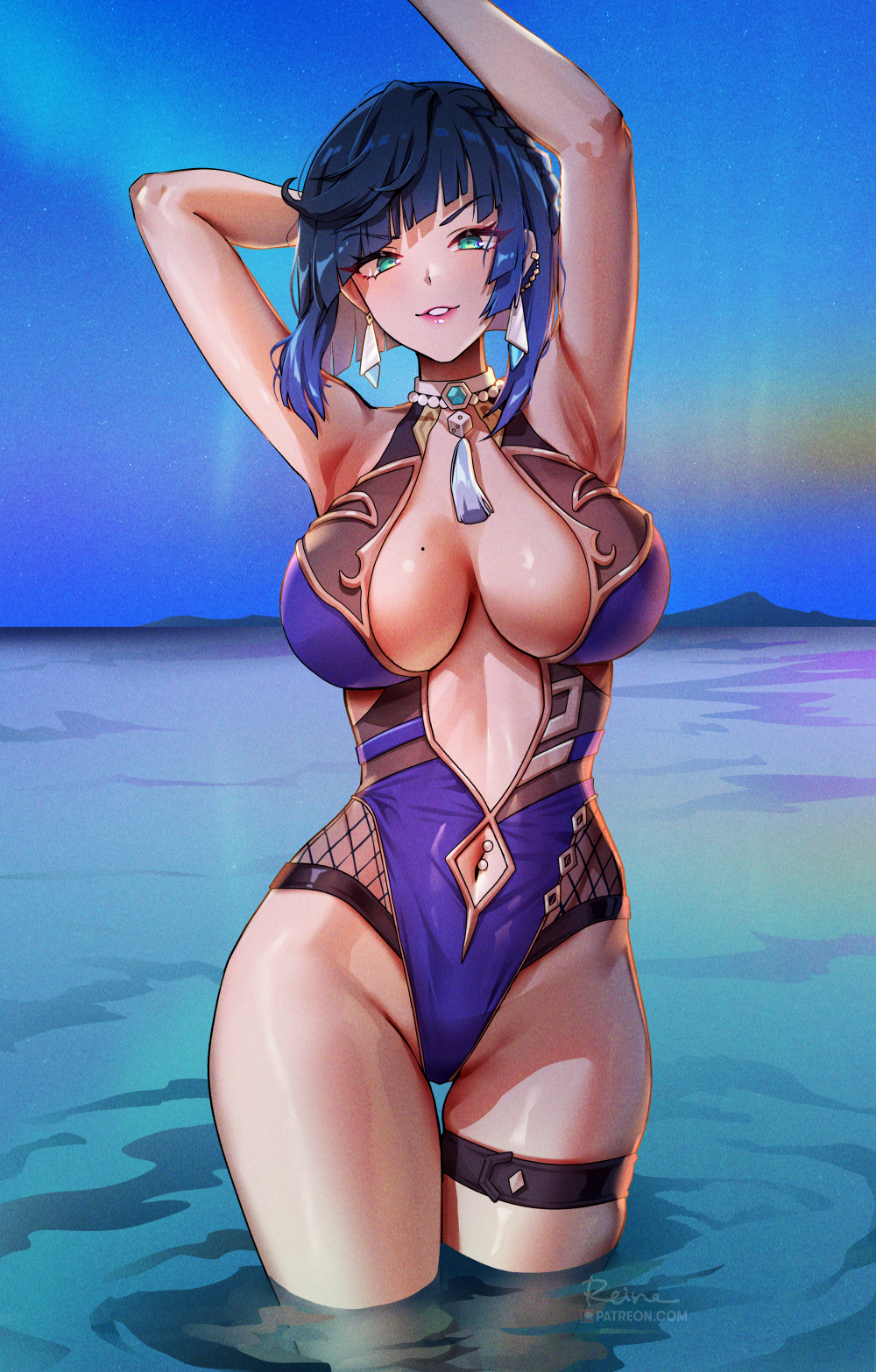 Yelan - NSFW, Genshin impact, Yelan (Genshin Impact), Art, Girls, Games, Anime, Anime art, Swimsuit, Boobs, Foxyreine, Longpost