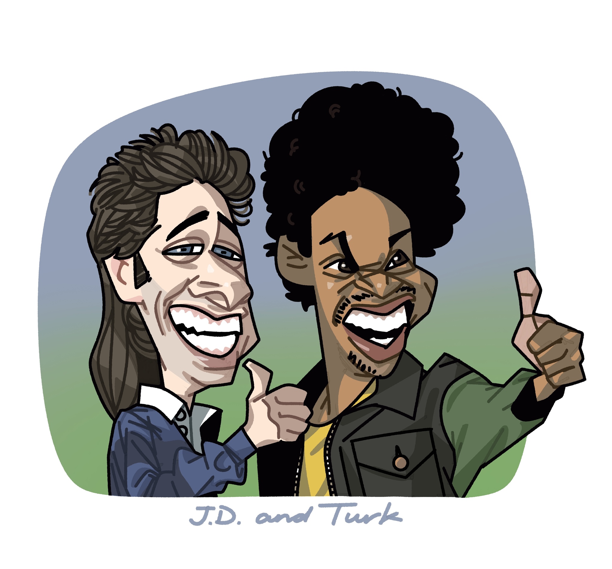 JD and Turk from the TV series Scrubs - My, Caricature, Digital drawing, Jay Dee, TV series clinic, Procreate, Drawing, Serials