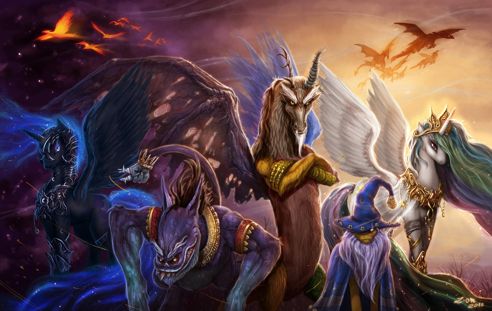 Old legends of Equestria - My little pony, PonyArt, Huussii, Princess celestia, Nightmare moon, MLP Discord, Ahuizotl, Starswirl