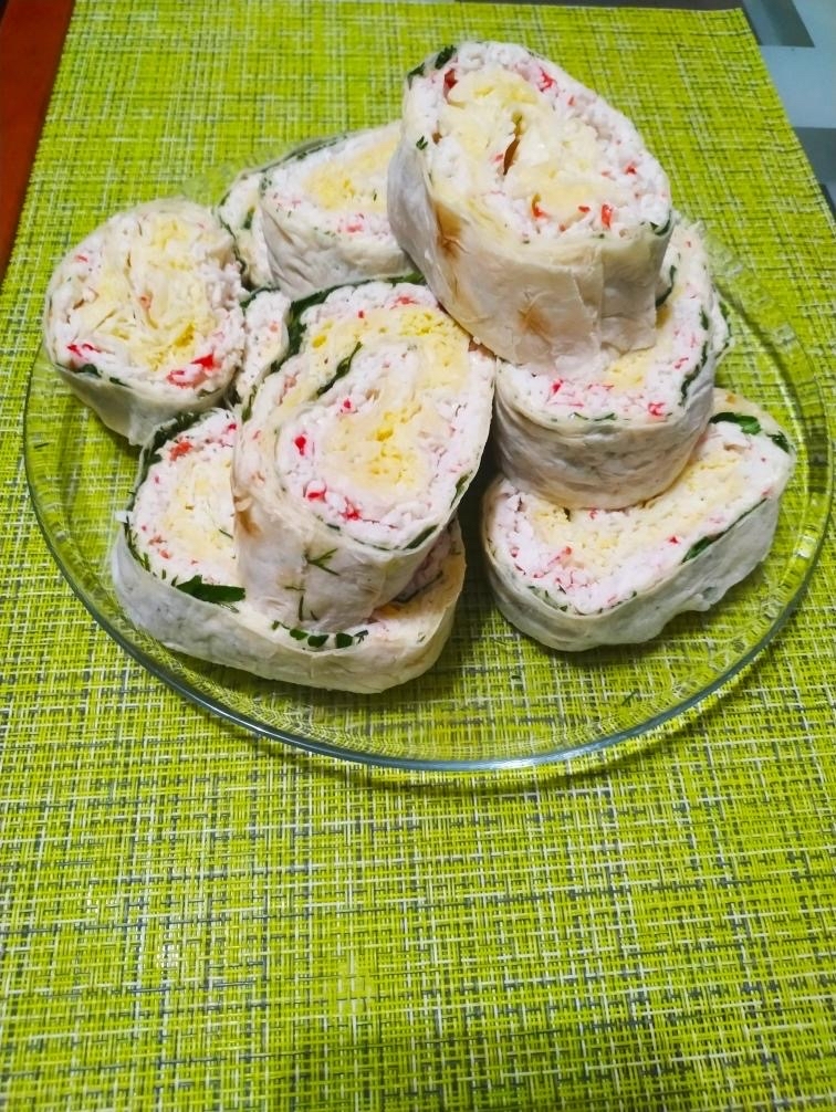 Roll of crab limbs - My, Roll, Crab salad, Crab sticks, Snack, Recipe, Food