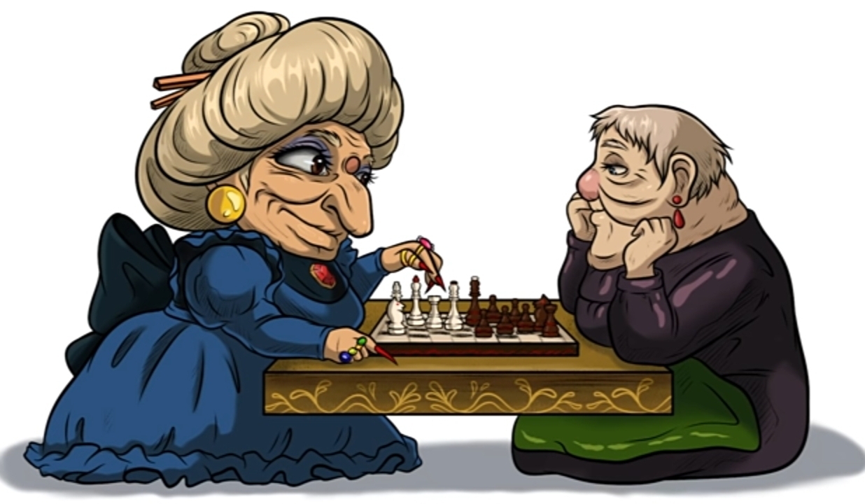 Two grandmothers from the anime play chess - Anime, Digital drawing, Chess, Old lady, Haul's walking castle