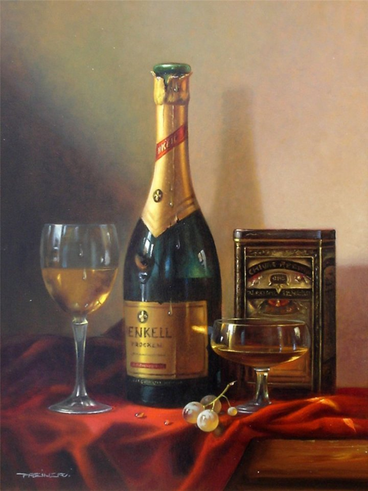 Still lifes by Zoltan Preiner - Art, Still life, Alcohol, Painting, Painting, Wine, Фрукты, Champagne, Longpost