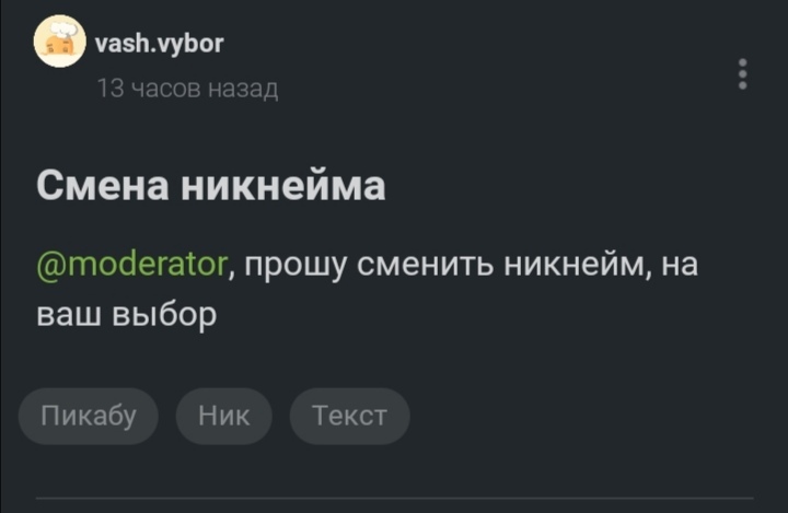 Будьте осторожней с желаниями - Пикабу, Ник, Логичненько, Техническое задание, Буквальность, Скриншот