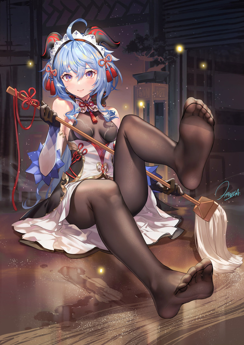 Happy Friday to you, people of high culture - Anime, Anime art, Genshin impact, Ganyu, Girl with Horns, Foot fetish, Tights