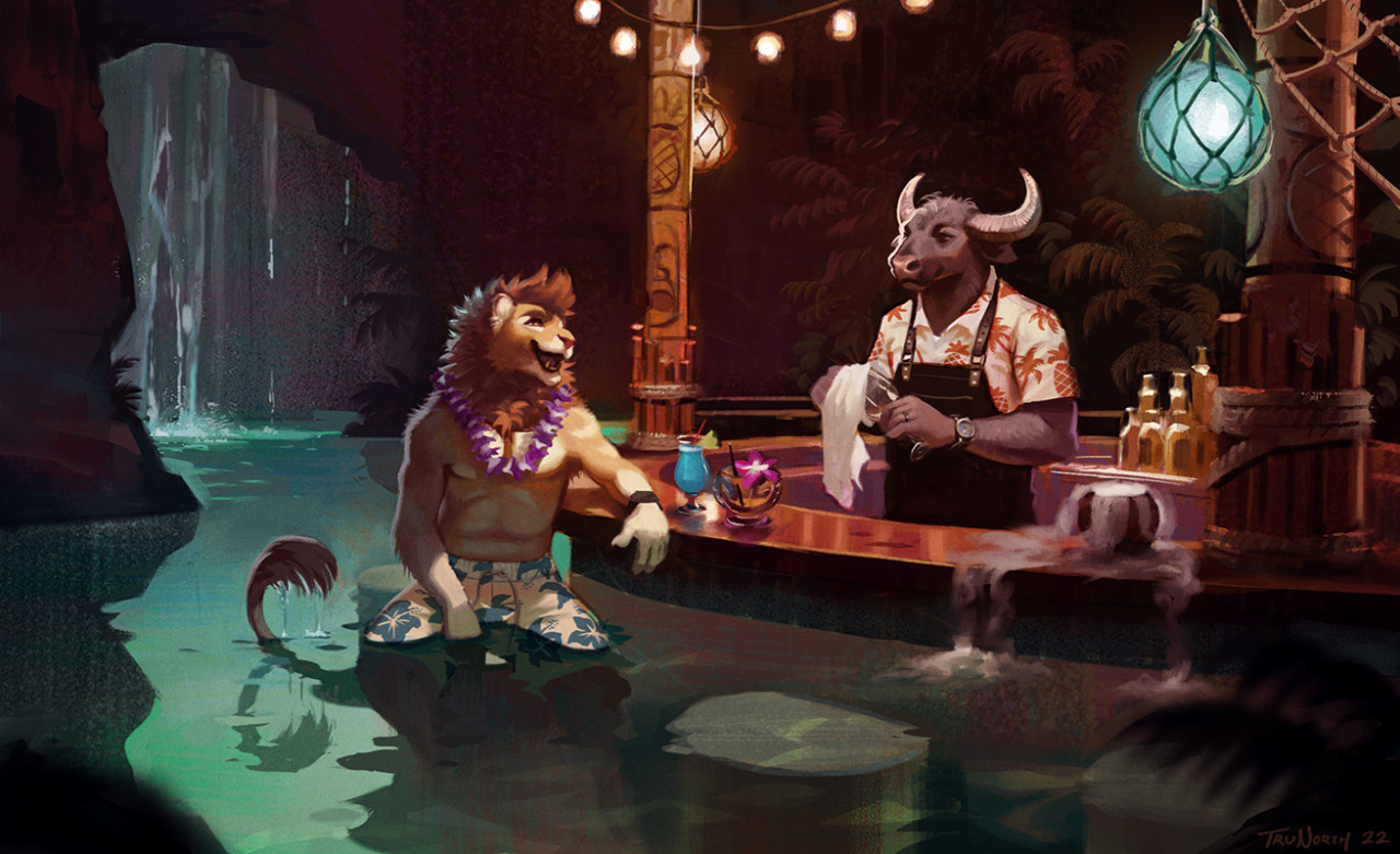 Grotto Bar - Furry, Art, Furry lion, Water, Nature, Trunorth, Furry feline