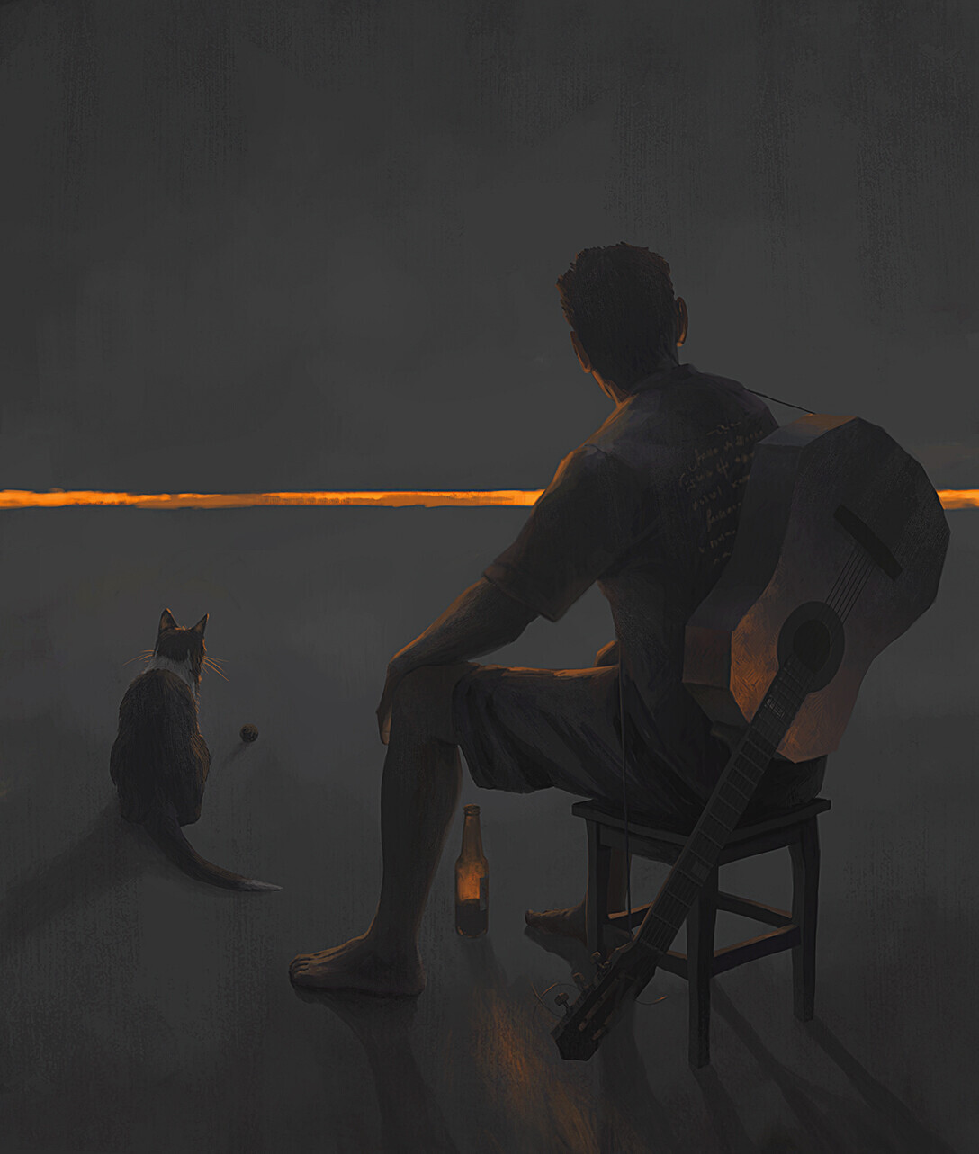 Waiting for the night - Drawing, Expectation, cat, Guys, Dark, Circle of Light, Alexey Egorov, Art