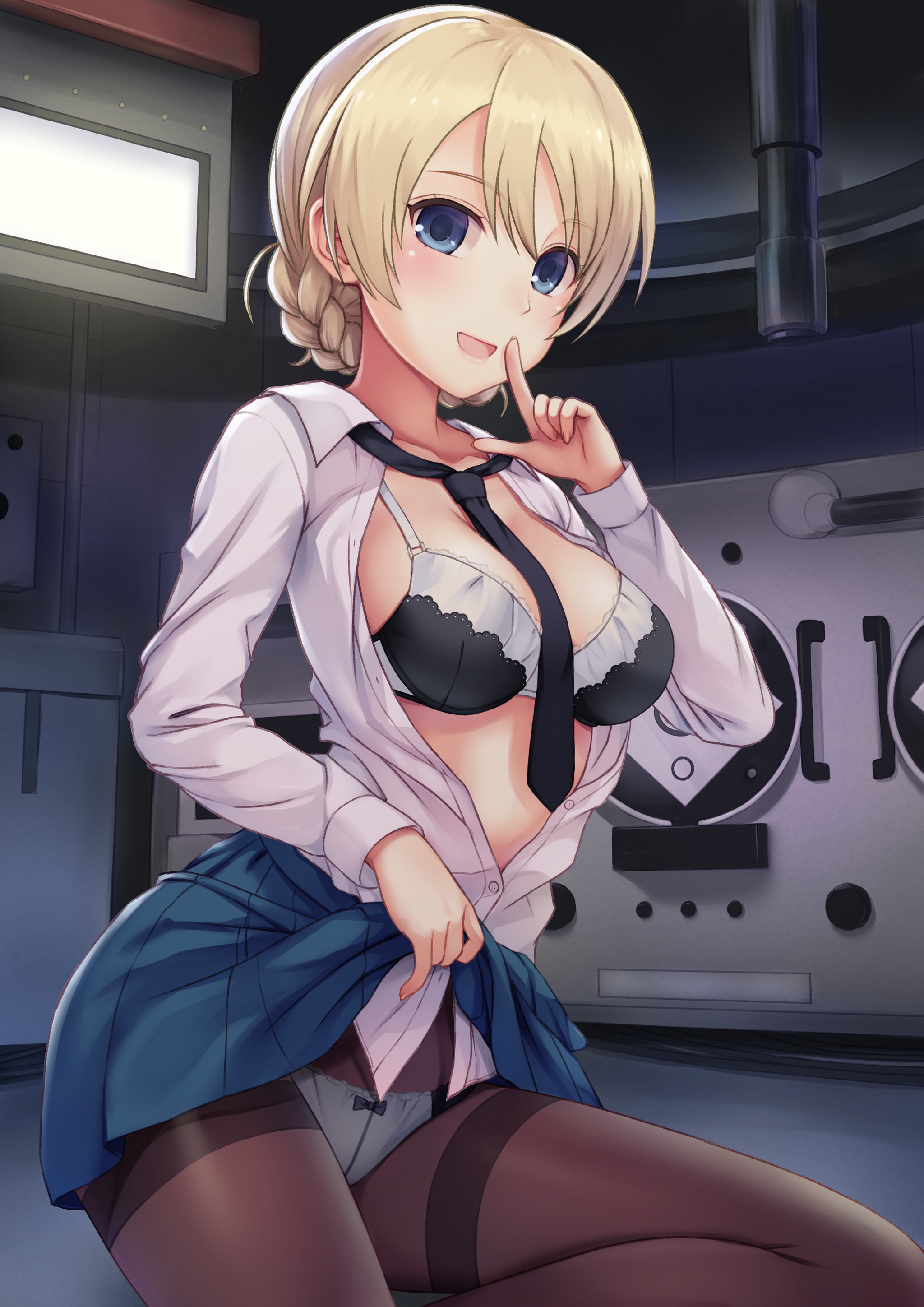 Shh! - NSFW, Anime art, Anime, Girls, Drawing, Girls und panzer, Darjeeling, Artist NG, Tights, Pantsu, Upskirt, Strip, Tie, Blonde, Blue eyes