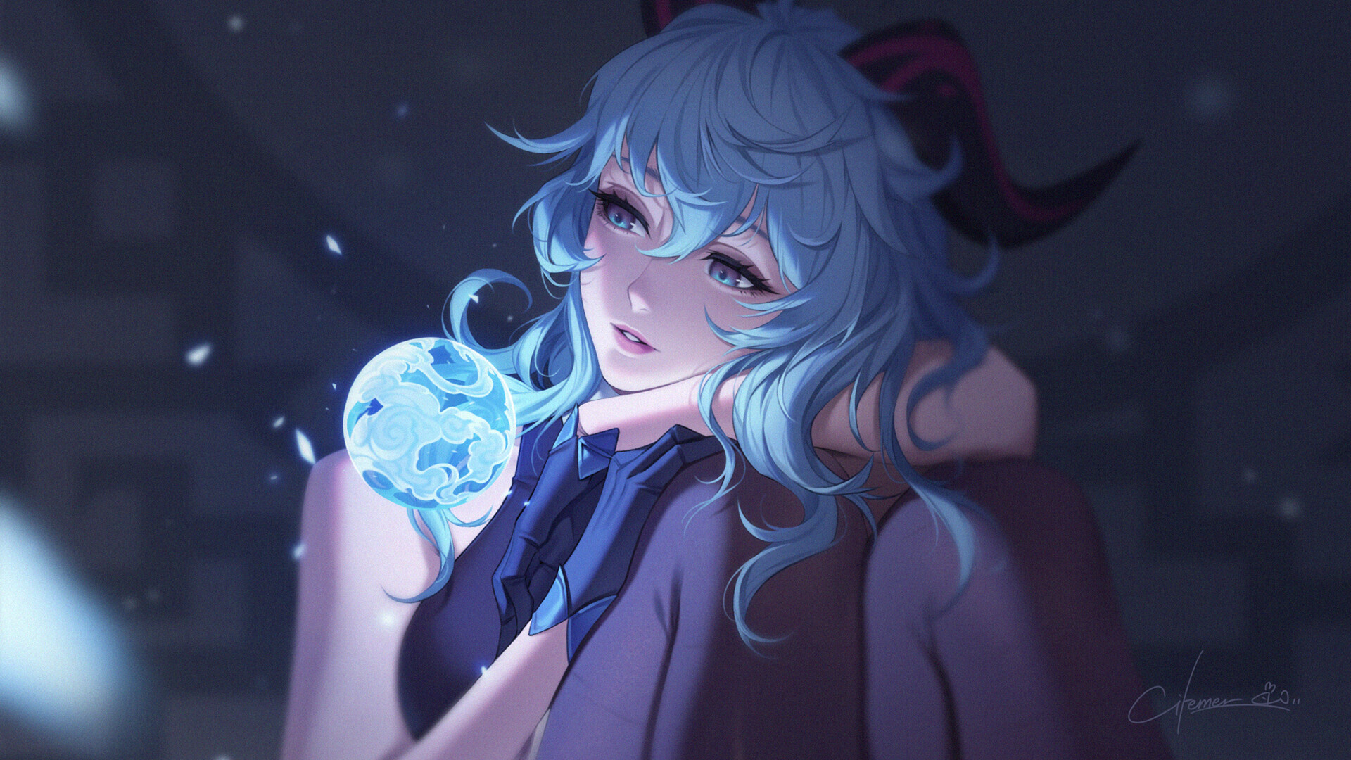 Blue Light - Drawing, Genshin impact, Ganyu, Girls, Ball, Light, Citemer Liu, Art