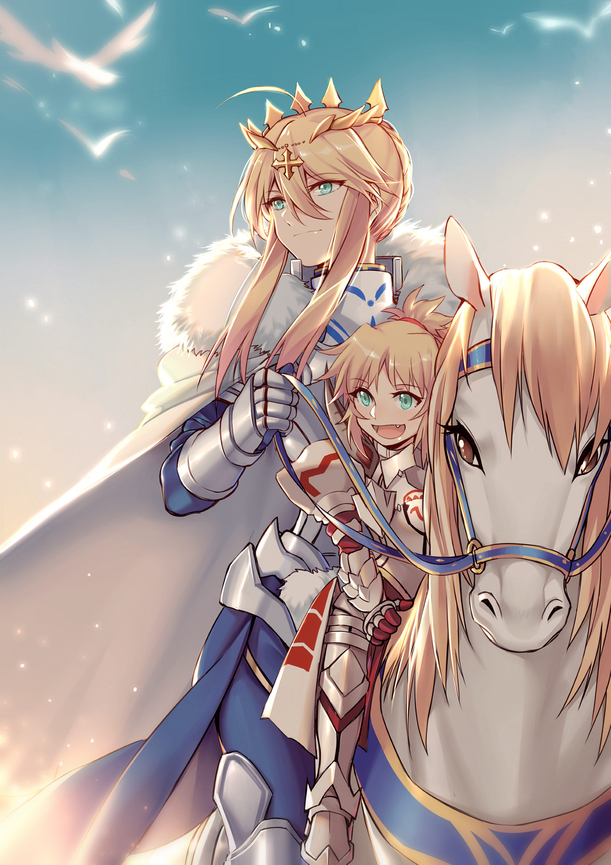 Batya and son - Anime, Anime art, Fate, Fate grand order, Mordred, Artoria pendragon lancer, Artoria pendragon, Yorukun, Longpost