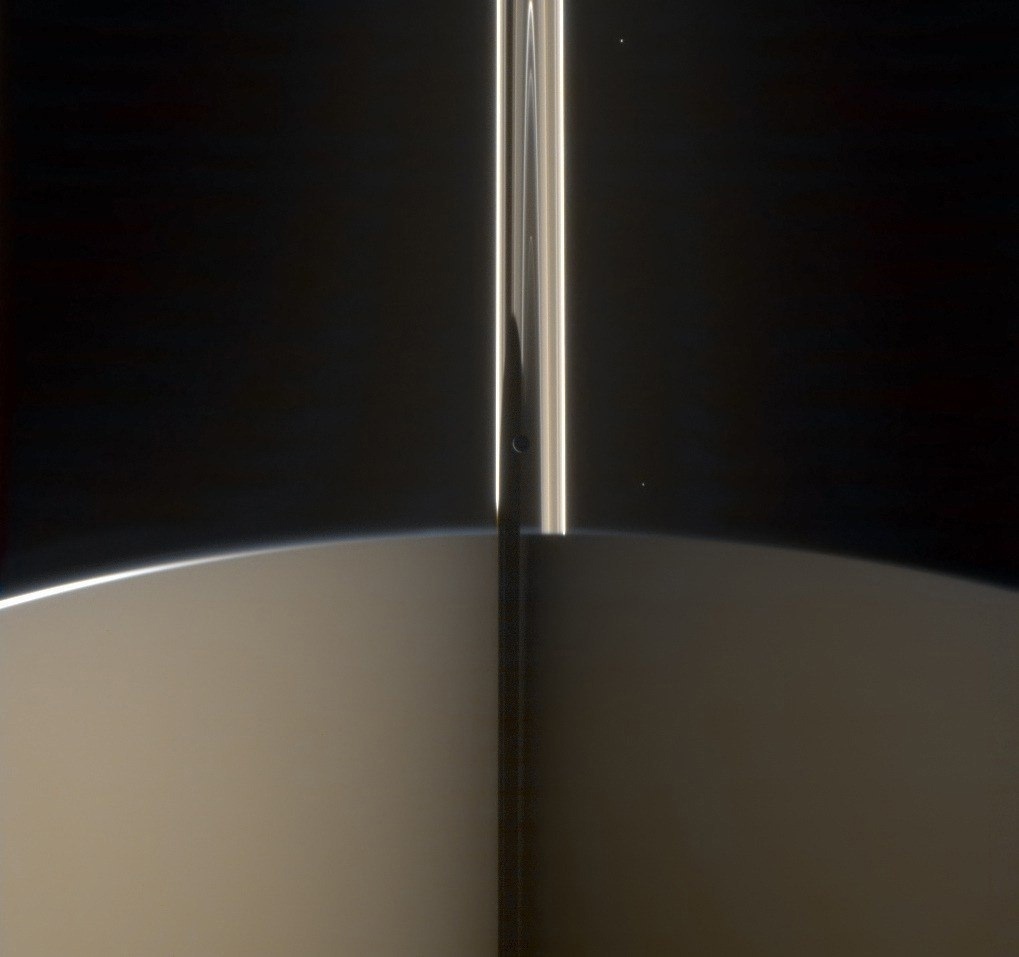 Mimas and Saturn's Rings - Saturn, Rings of Saturn, Satellites, Cassini, Astronomy, The photo, Planet, Astrophoto