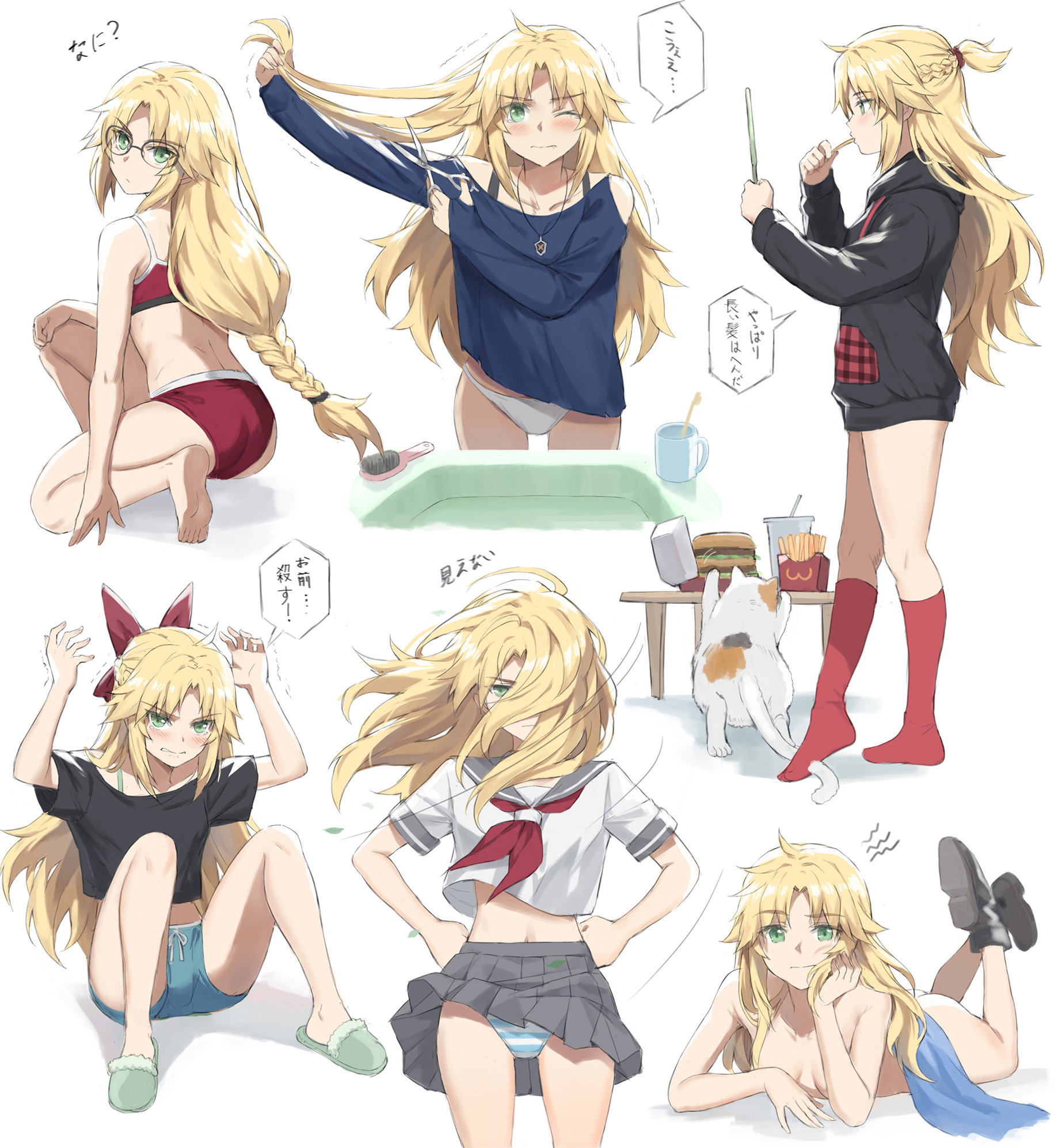 Mordred has problems with long hair - NSFW, Tonee, Art, Anime, Anime art, Fate, Fate apocrypha, Mordred, Pantsu