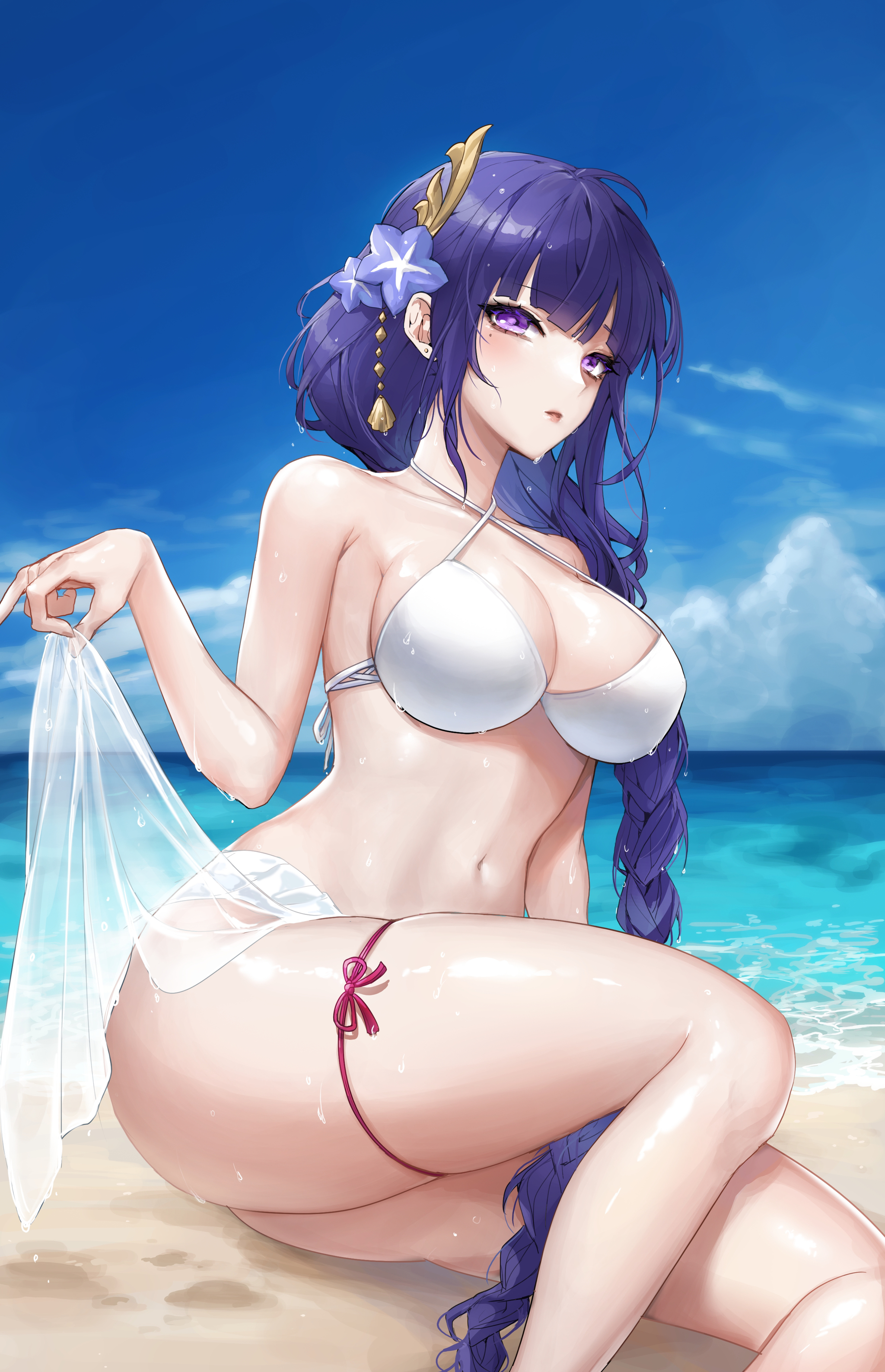 Raiden - NSFW, Genshin impact, Raiden shogun, Art, Girls, Games, Anime, Anime art, Swimsuit, Beach