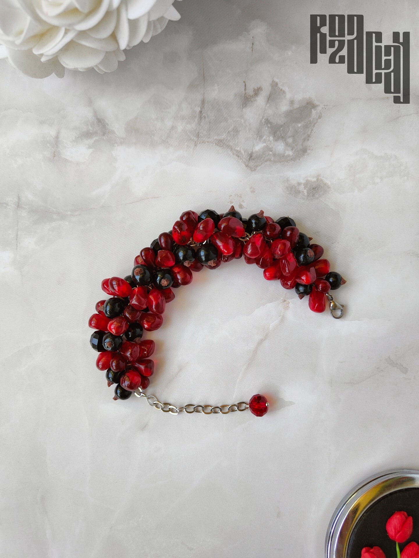 Handmade garnet bracelet - My, Polymer clay, Лепка, Needlework, Needlework without process, Garnet, A bracelet, Handmade, Decoration, Epoxy resin, Epoxy resin jewelry, Currant, Berries, Summer, Accessories, Decor, beauty, Garnet bracelet, Presents, Longpost