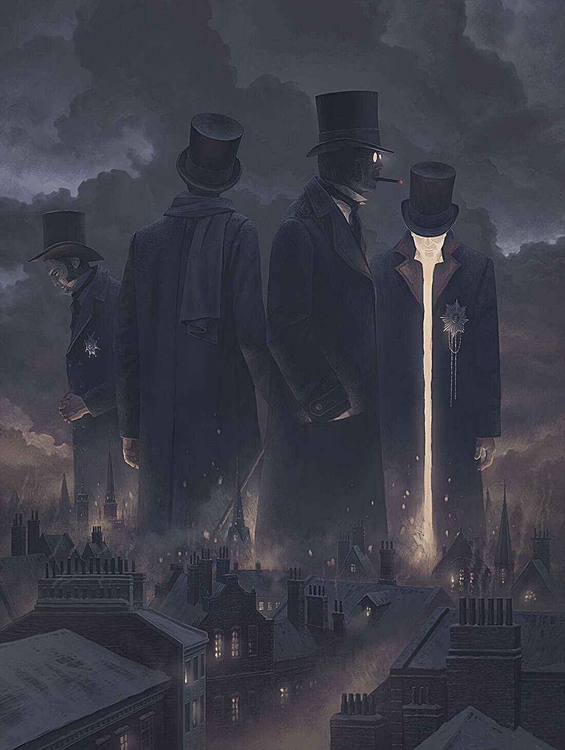 Evening gentlemen - Drawing, Town, Night, Giants, Alexey Egorov, Art