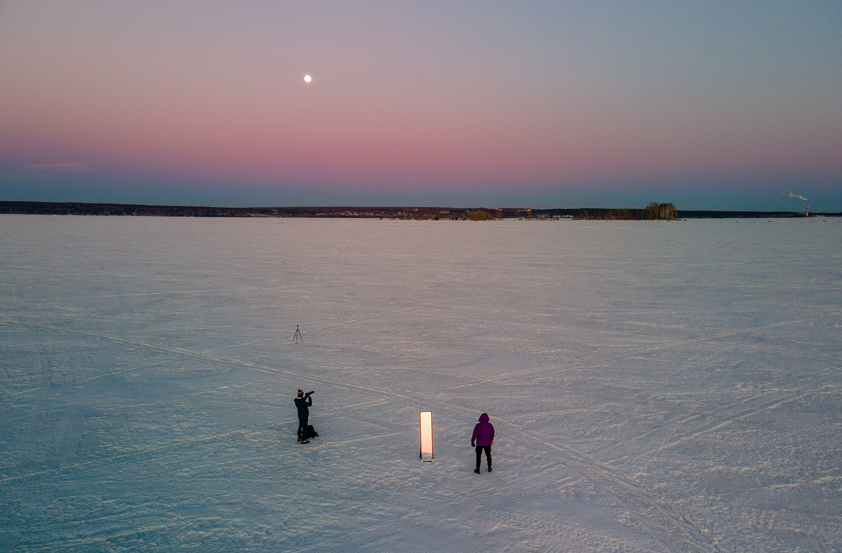 Sea, mirror, sunset - My, Novosibirsk, Ob sea, moon, Sunset, The photo, Panasonic Lumix, DJI Mavic Air, Longpost