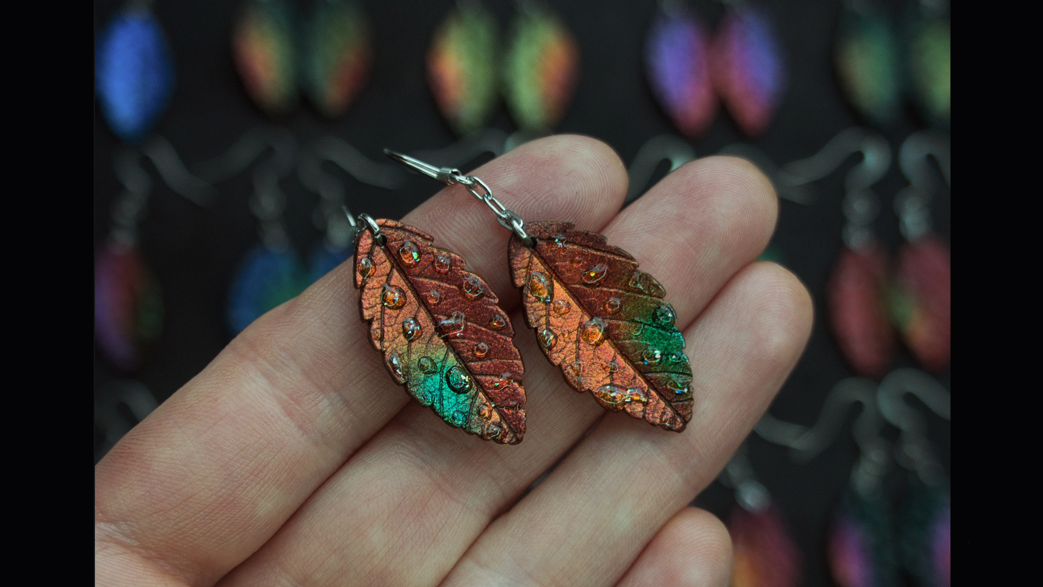 Earrings - leaves - My, Needlework without process, Polymer clay