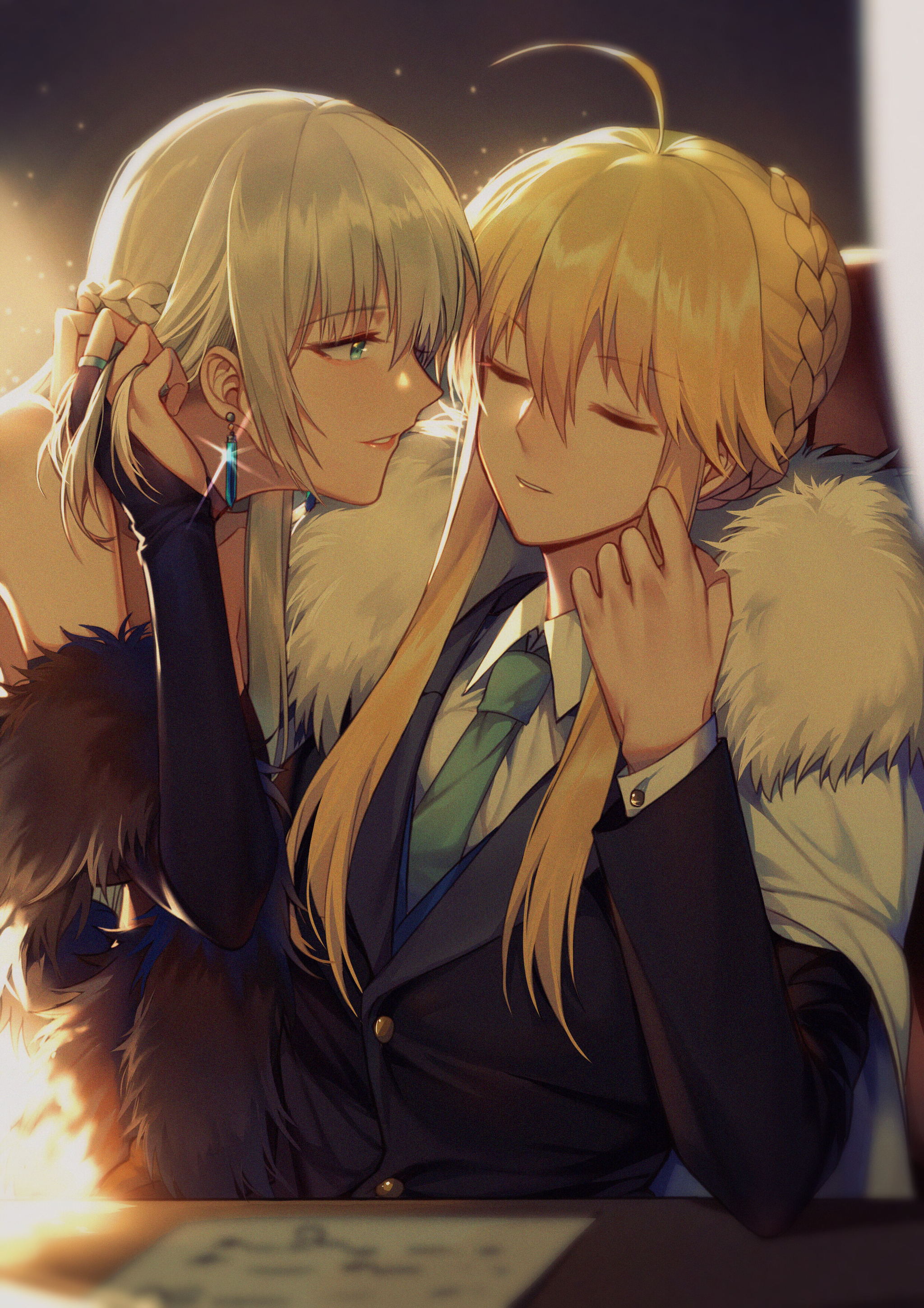 Артур и Моргана - Аниме, Anime Art, Fate, Fate Grand Order, Artoria pendragon lancer, Morgan Le Fay, Artoria Pendragon, Yorukun, Yuri, Длиннопост