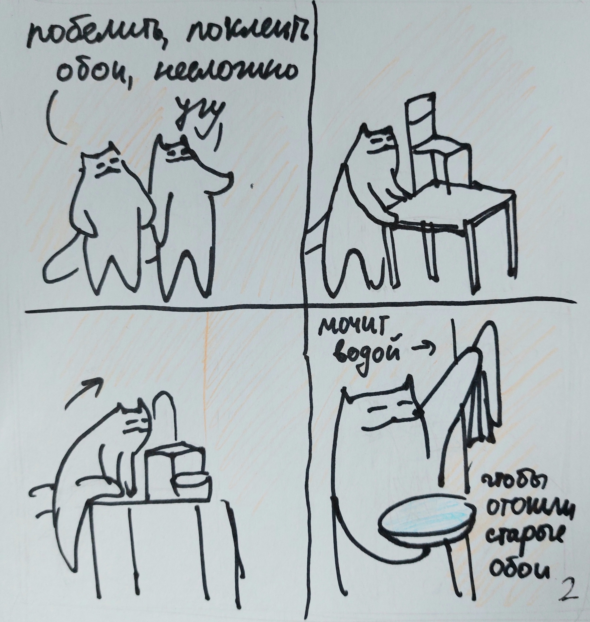 Cosmetic repairs in an old house - My, cat, Comics, Repair, Drawing, Pen drawing, Longpost