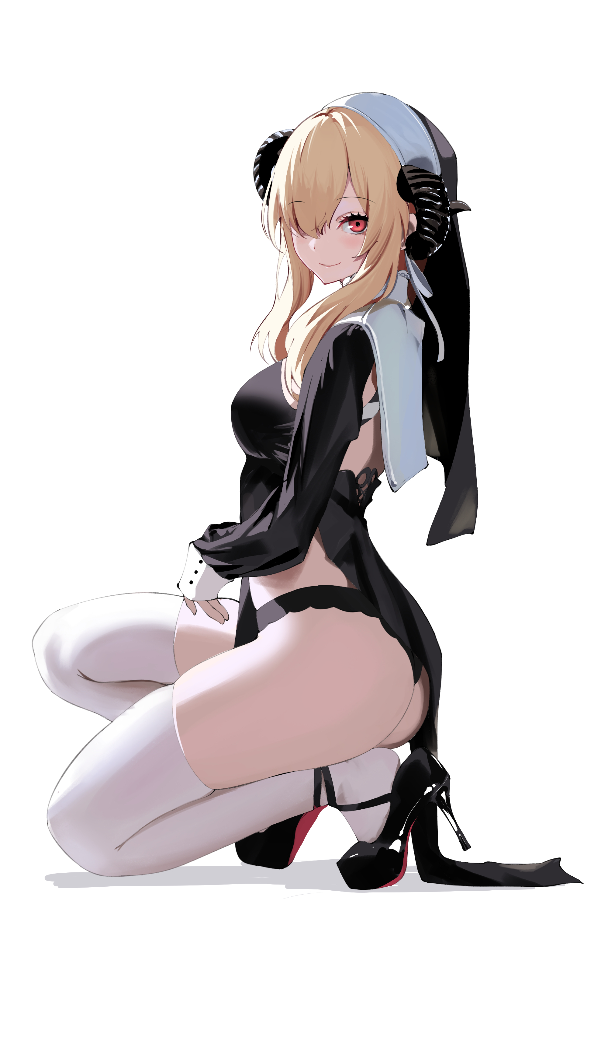 Anime Art - NSFW, Anime, Anime art, Art, Girls, Booty, Pantsu, Nun, 2D vs 3D, Stockings, Longpost