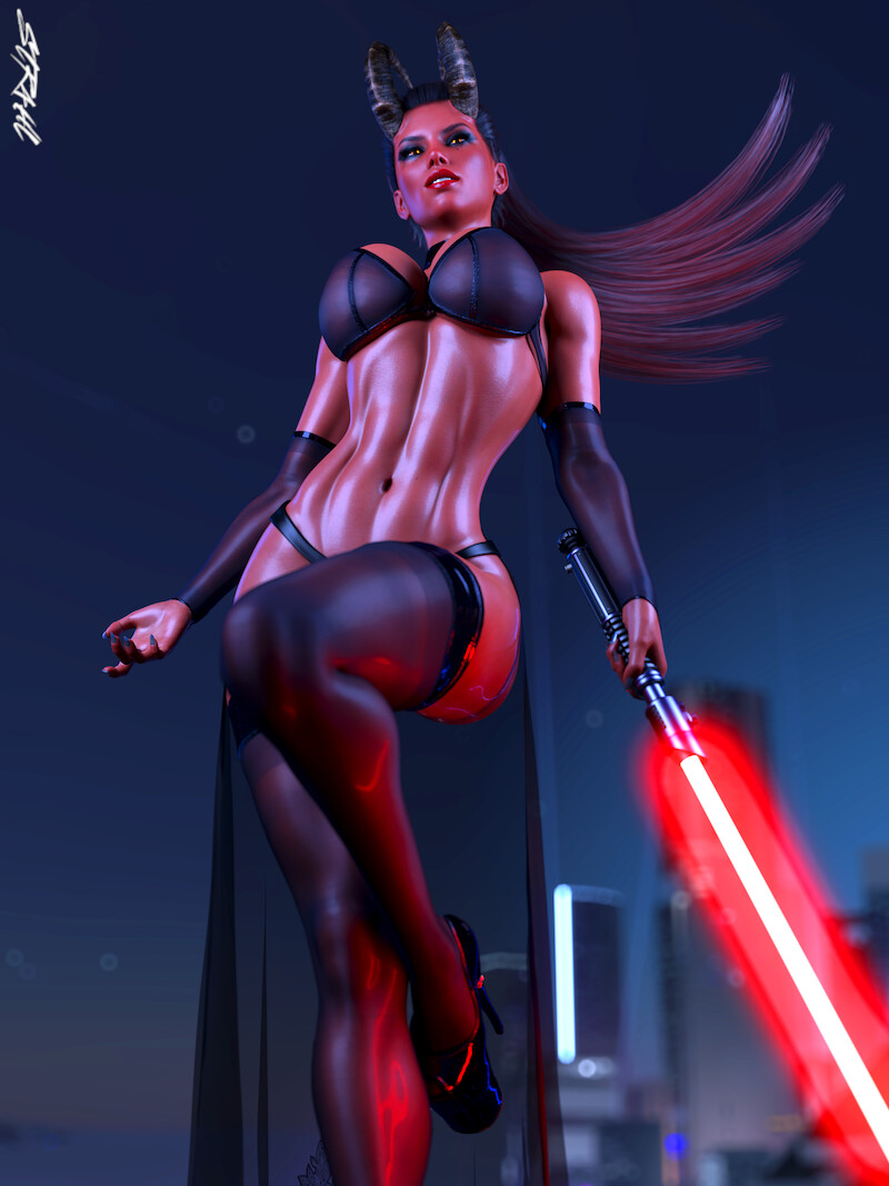 Sith succubus - Girls, Strong girl, Art, 3D, Str4hl, Sith, Star Wars, Succubus, Stockings, Fitonyashka, Press, Sports girls, Muscleart, Longpost