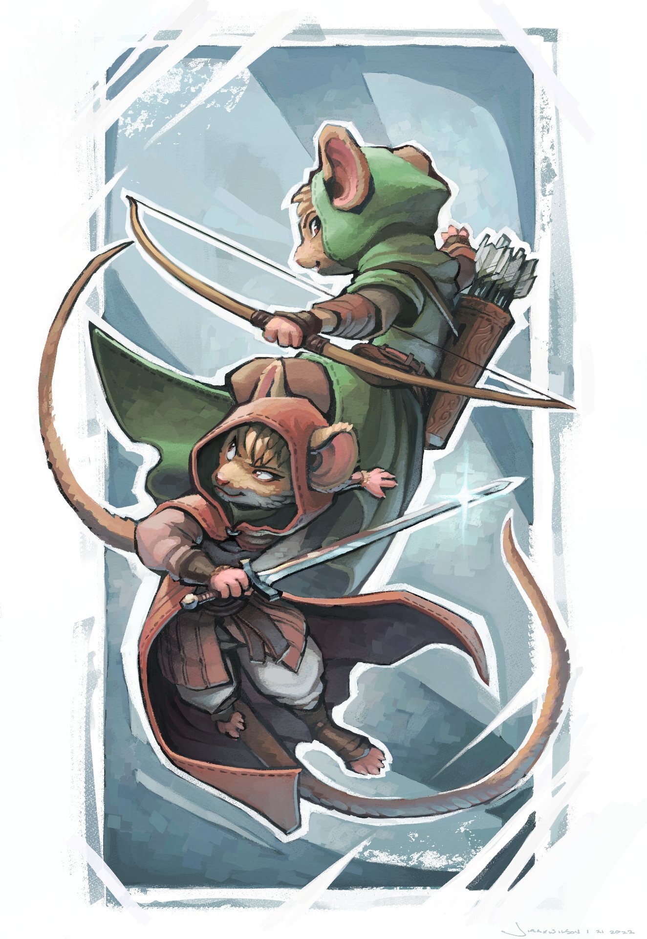 Aaron and Ilona - Furry, Furry mouse, Archers, Swordsman, Fantasy, Redwall, Original character, Art