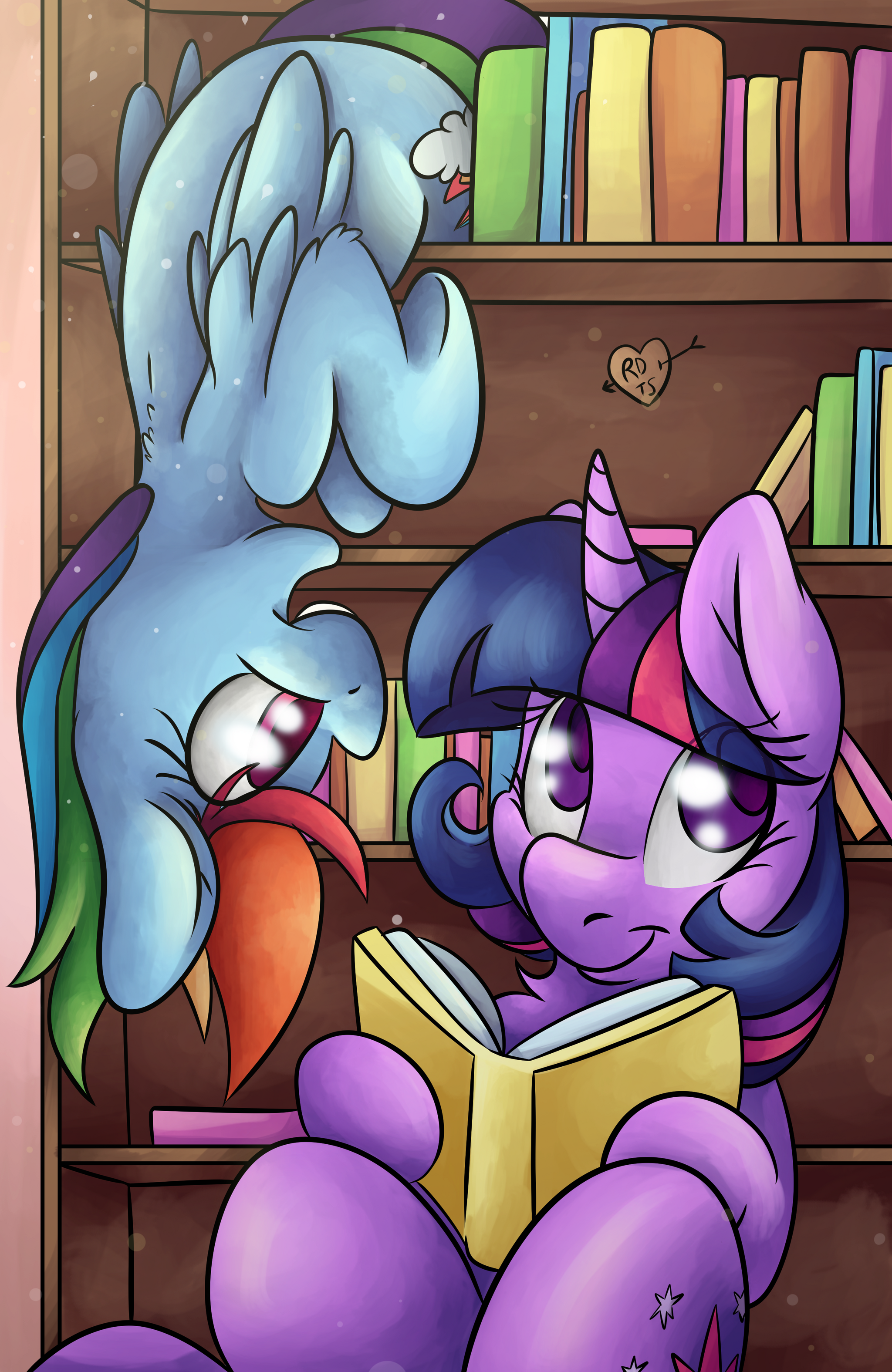 В библиотеке - My Little Pony, PonyArt, Twilight sparkle, Rainbow Dash, Fluffyxai