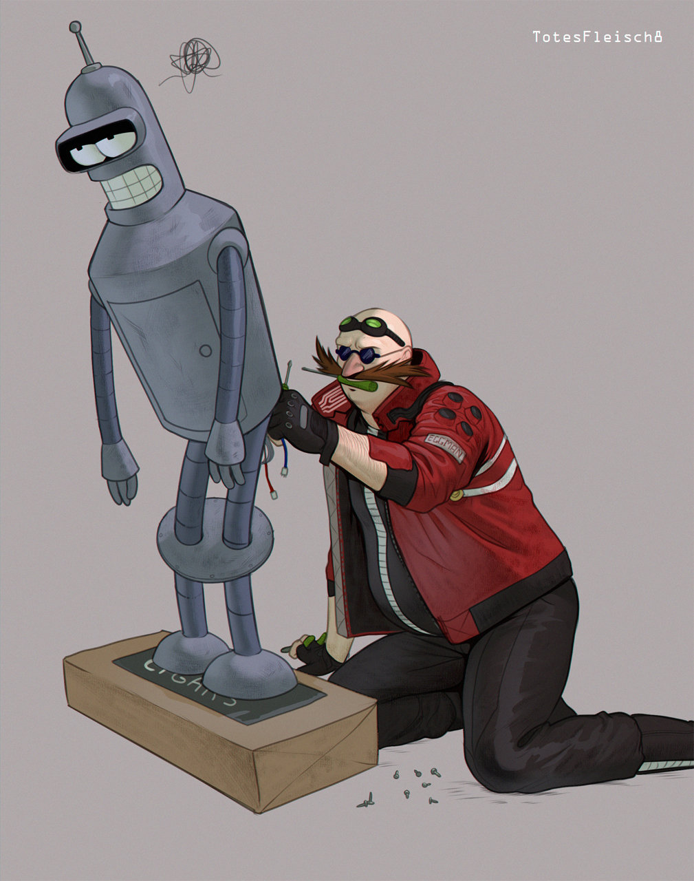 Inspection - Art, Crossover, Futurama, Bender Rodriguez, Sonic the hedgehog, Dr. Eggman, Totesfleisch8